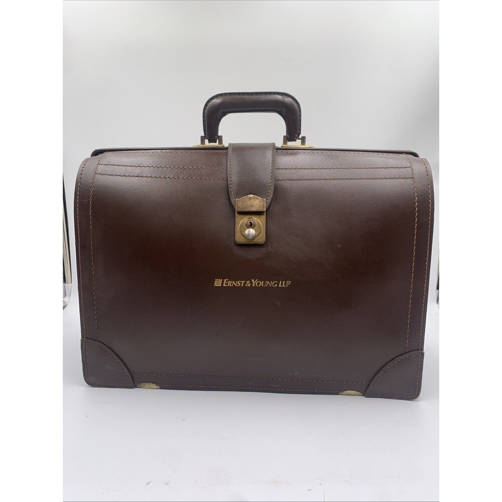 Vintage Korchmar Leather Briefcase Ernest & Young Auditors Bag w/Key Accounting